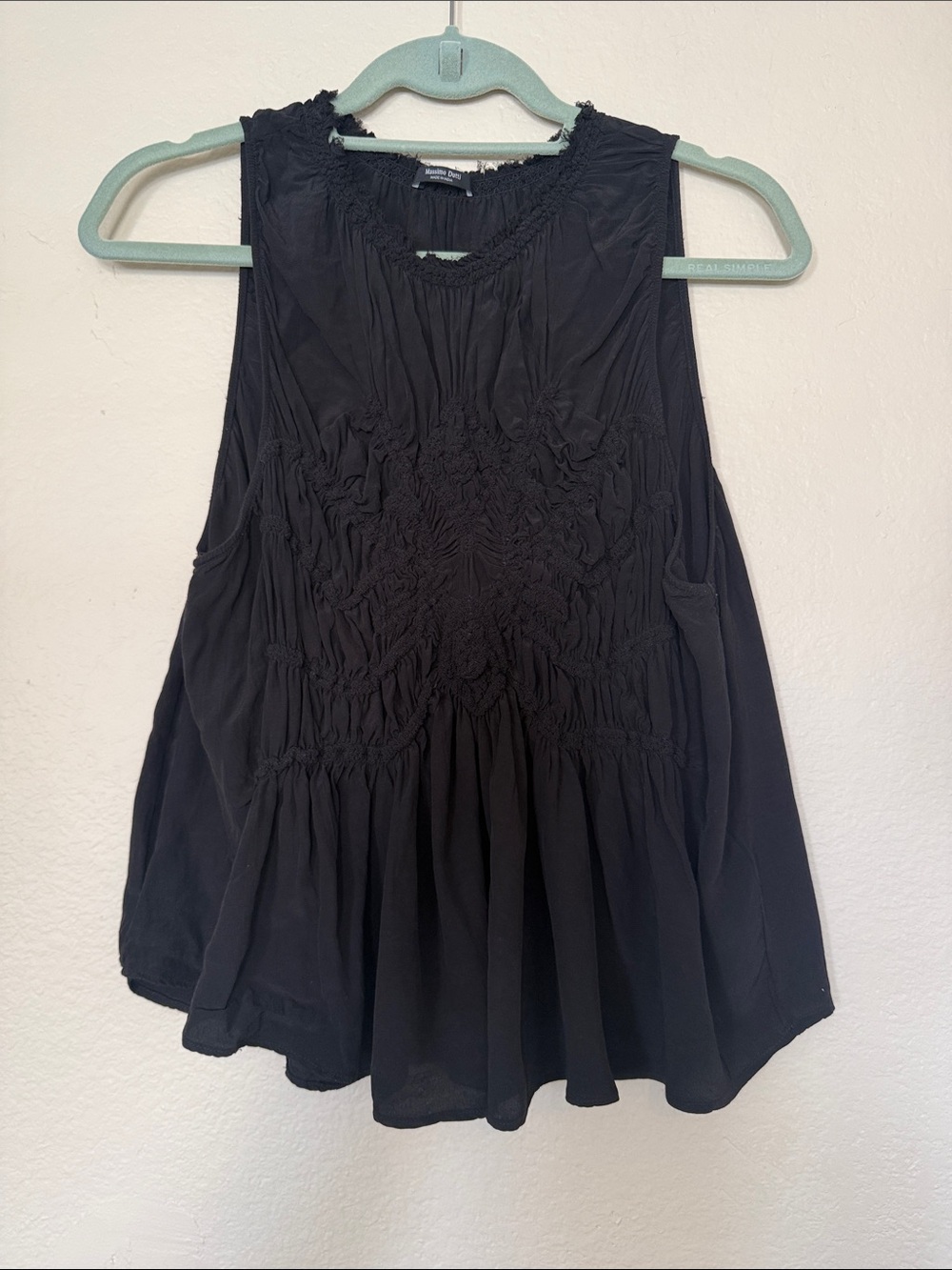 Massimo Dutti Black Smocked Front Tank Top Size L